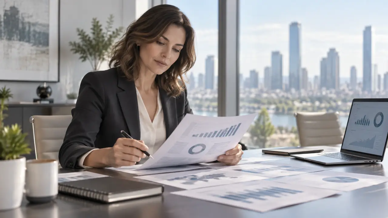 Dirigeants analysant un business plan et des graphiques de croissance