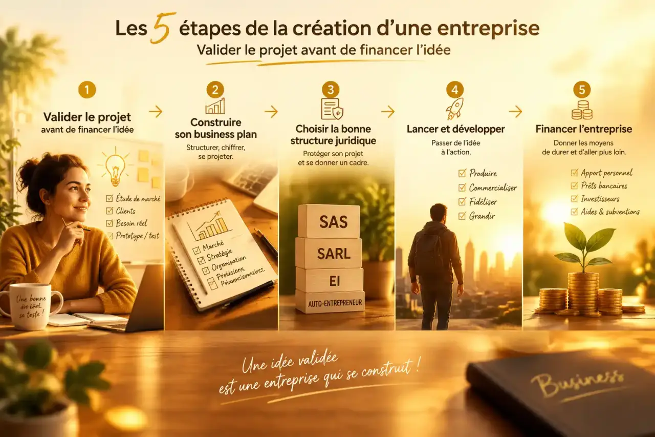 Les 5 étapes de la création d’une entreprise : valider le projet avant de financer l’idée