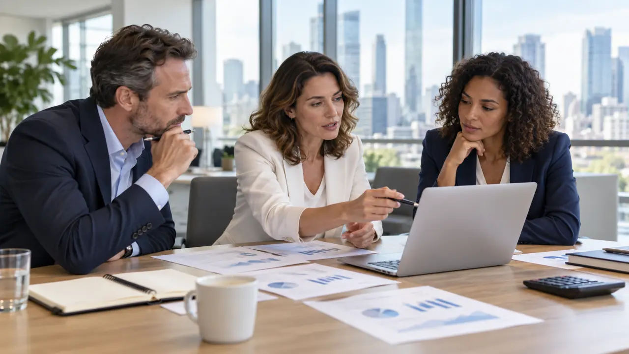 Dirigeants analysant un plan de croissance et des indicateurs financiers
