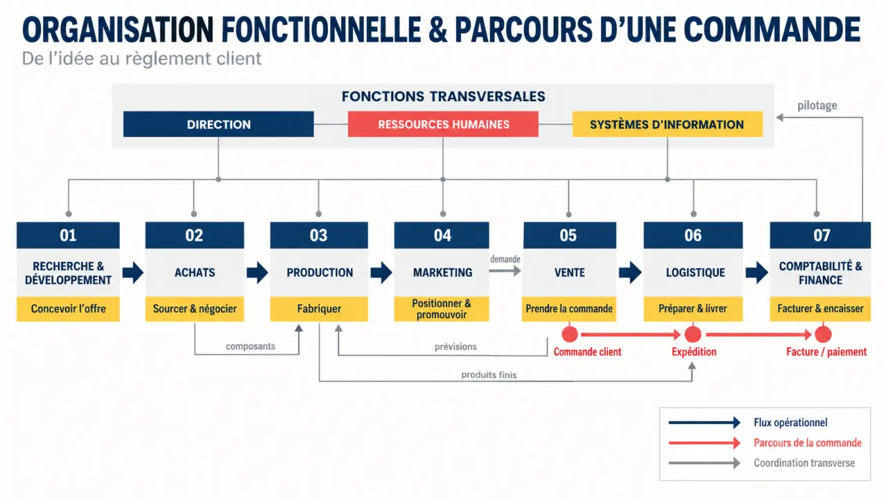 Infographie sur les fonctions d’entreprise et la coordination d’une commande