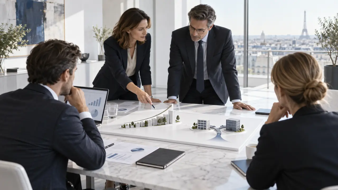 Dirigeants analysant une stratégie de croissance lors d'une réunion