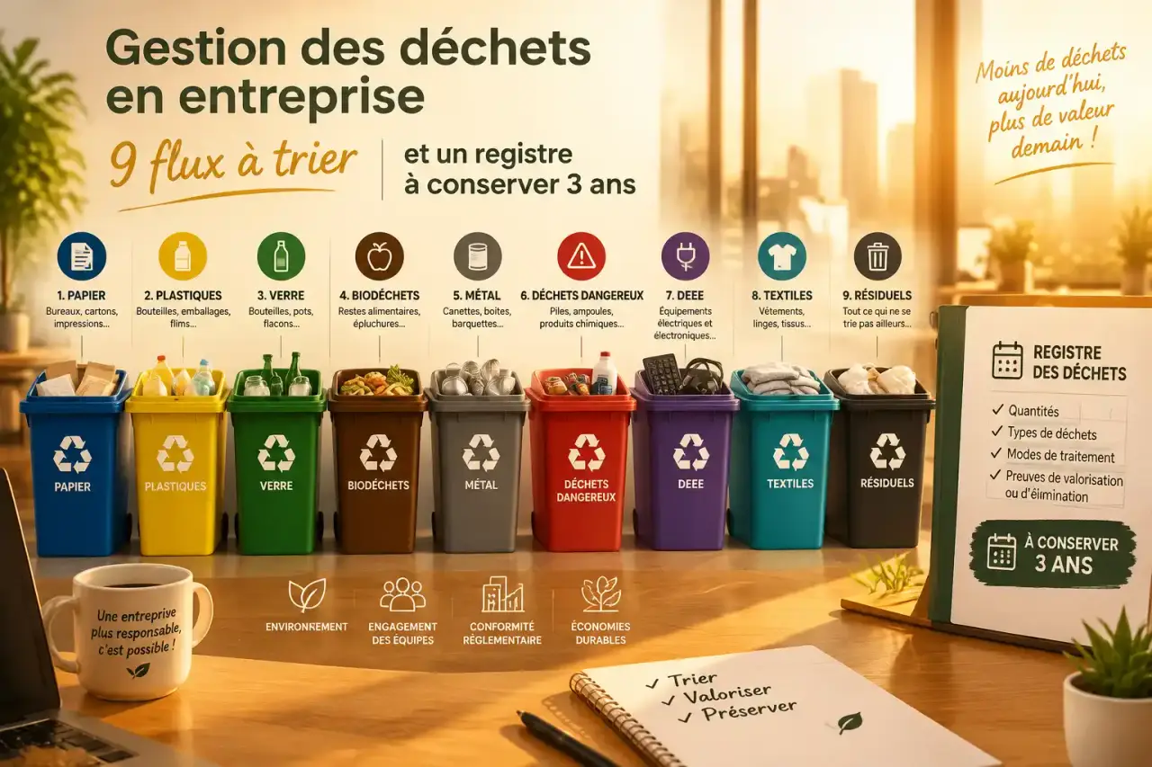 Gestion des déchets en entreprise : 9 flux à trier et un registre à conserver 3 ans