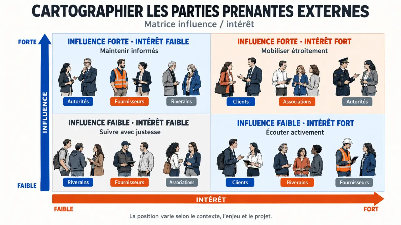 Matrice influence intérêt pour cartographier les parties prenantes externes